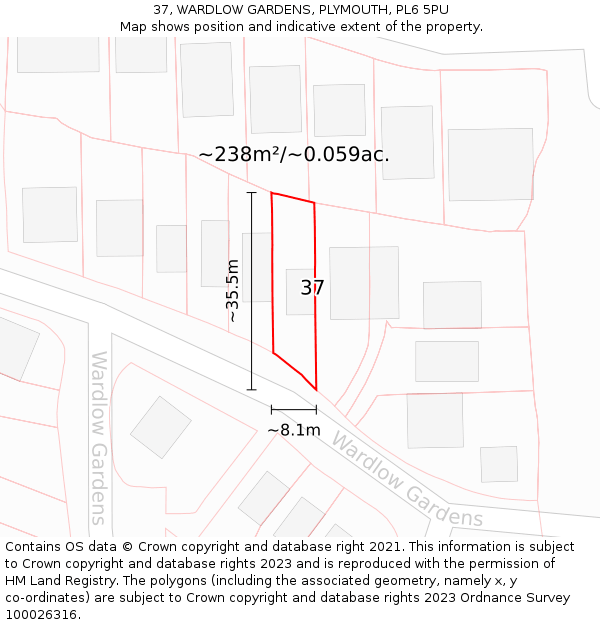 37, WARDLOW GARDENS, PLYMOUTH, PL6 5PU: Plot and title map