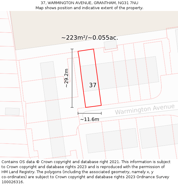 37, WARMINGTON AVENUE, GRANTHAM, NG31 7NU: Plot and title map