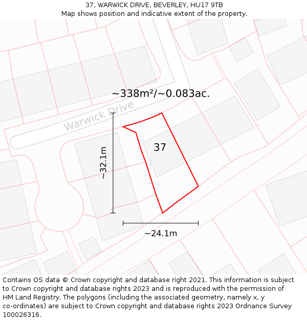 37, WARWICK DRIVE, BEVERLEY, HU17 9TB: Plot and title map