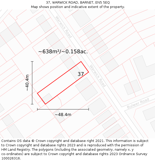 37, WARWICK ROAD, BARNET, EN5 5EQ: Plot and title map