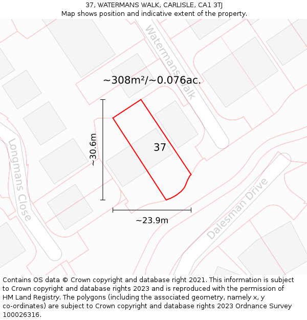 37, WATERMANS WALK, CARLISLE, CA1 3TJ: Plot and title map