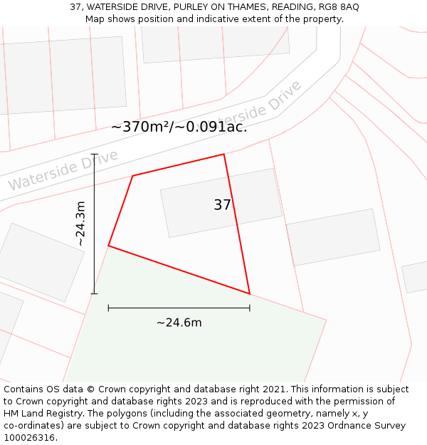 37, WATERSIDE DRIVE, PURLEY ON THAMES, READING, RG8 8AQ: Plot and title map