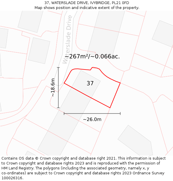 37, WATERSLADE DRIVE, IVYBRIDGE, PL21 0FD: Plot and title map