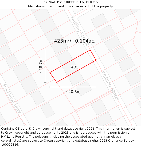 37, WATLING STREET, BURY, BL8 2JD: Plot and title map