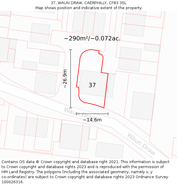 37, WAUN DRAW, CAERPHILLY, CF83 3SL: Plot and title map