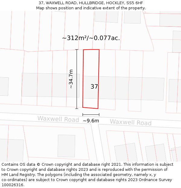 37, WAXWELL ROAD, HULLBRIDGE, HOCKLEY, SS5 6HF: Plot and title map