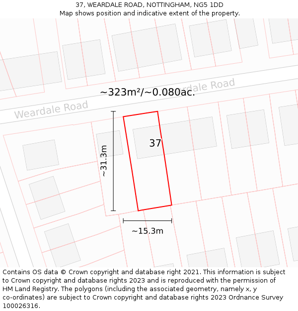 37, WEARDALE ROAD, NOTTINGHAM, NG5 1DD: Plot and title map
