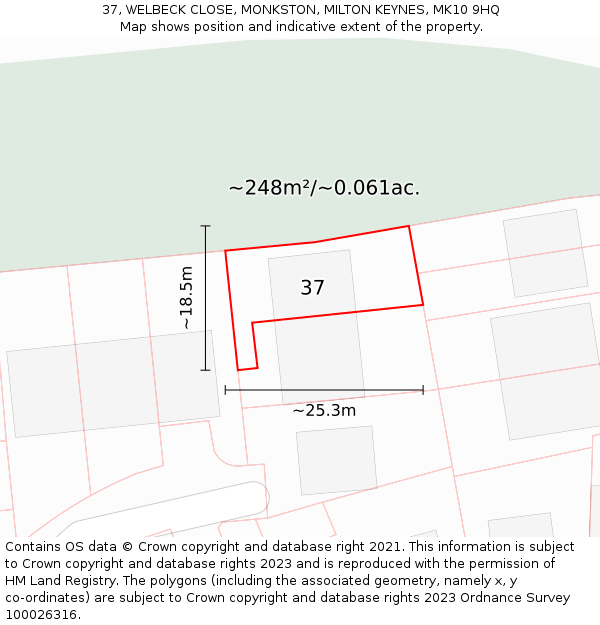 37, WELBECK CLOSE, MONKSTON, MILTON KEYNES, MK10 9HQ: Plot and title map