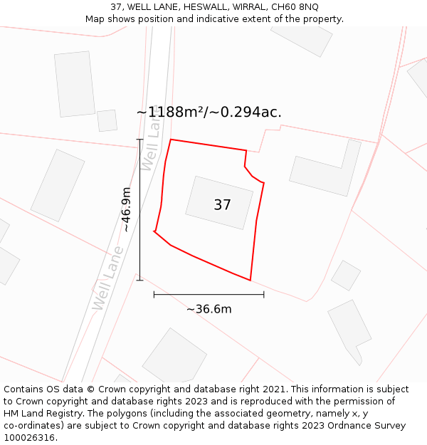 37, WELL LANE, HESWALL, WIRRAL, CH60 8NQ: Plot and title map