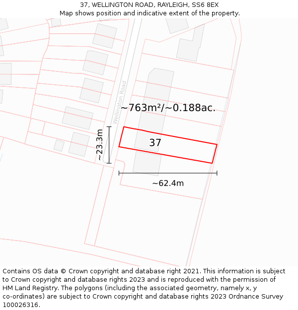 37, WELLINGTON ROAD, RAYLEIGH, SS6 8EX: Plot and title map