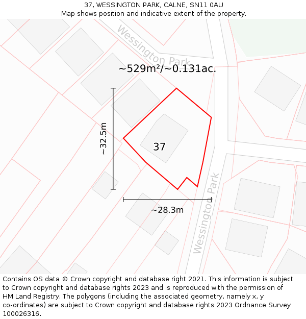 37, WESSINGTON PARK, CALNE, SN11 0AU: Plot and title map