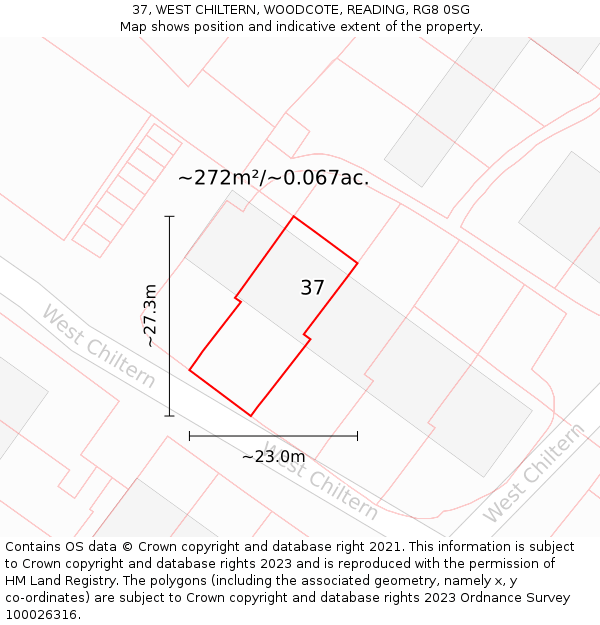 37, WEST CHILTERN, WOODCOTE, READING, RG8 0SG: Plot and title map