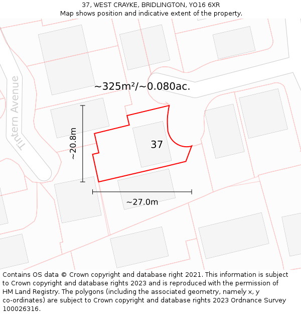 37, WEST CRAYKE, BRIDLINGTON, YO16 6XR: Plot and title map