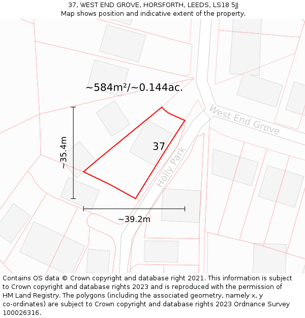 37, WEST END GROVE, HORSFORTH, LEEDS, LS18 5JJ: Plot and title map