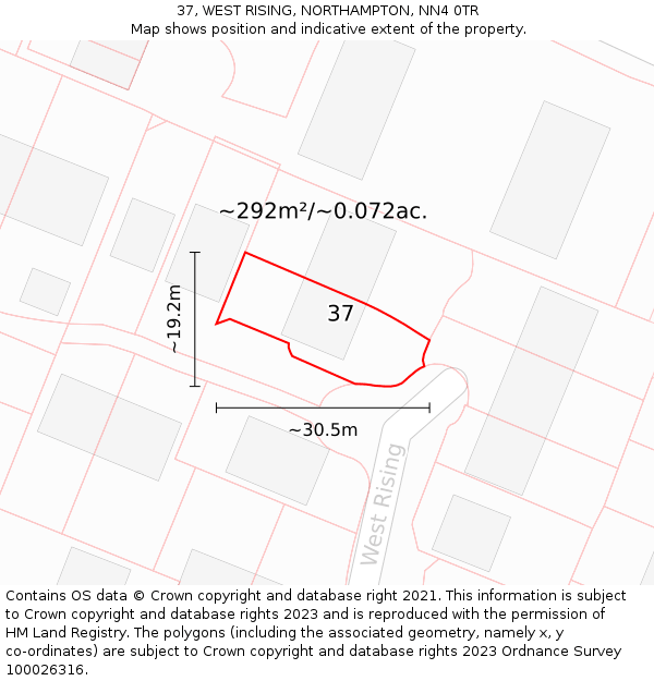 37, WEST RISING, NORTHAMPTON, NN4 0TR: Plot and title map