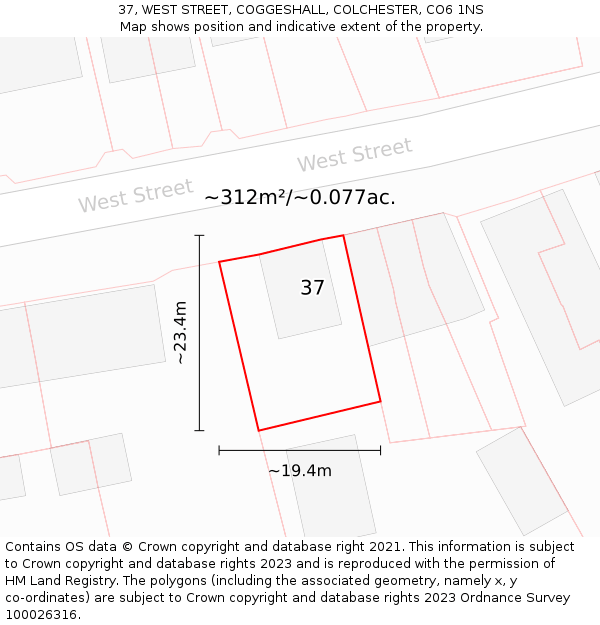 37, WEST STREET, COGGESHALL, COLCHESTER, CO6 1NS: Plot and title map