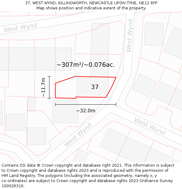 37, WEST WYND, KILLINGWORTH, NEWCASTLE UPON TYNE, NE12 6FP: Plot and title map