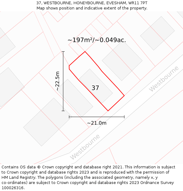 37, WESTBOURNE, HONEYBOURNE, EVESHAM, WR11 7PT: Plot and title map