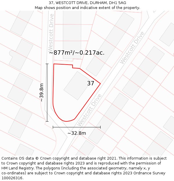 37, WESTCOTT DRIVE, DURHAM, DH1 5AG: Plot and title map