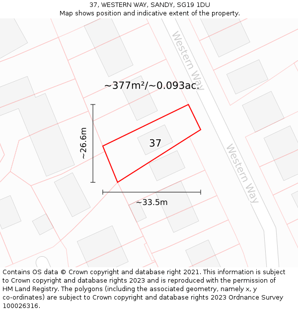 37, WESTERN WAY, SANDY, SG19 1DU: Plot and title map