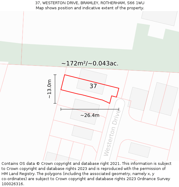 37, WESTERTON DRIVE, BRAMLEY, ROTHERHAM, S66 1WU: Plot and title map