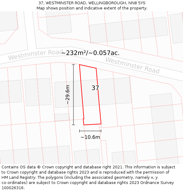 37, WESTMINSTER ROAD, WELLINGBOROUGH, NN8 5YS: Plot and title map