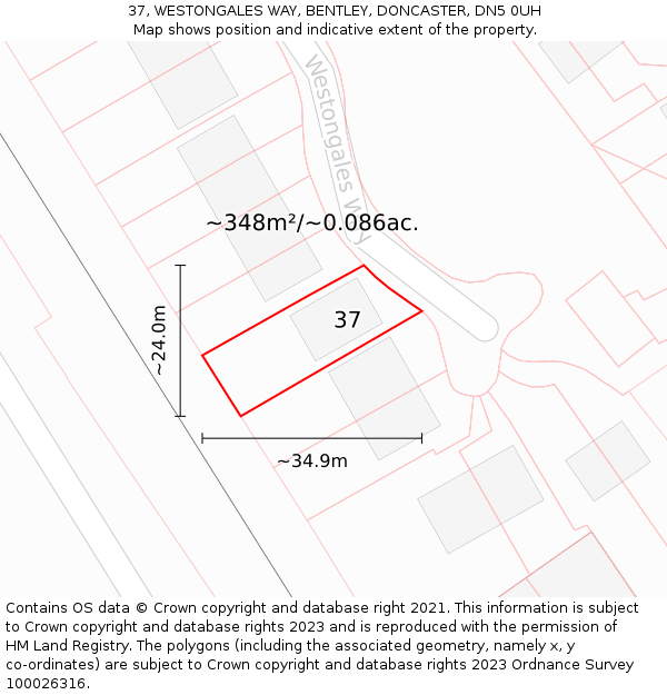 37, WESTONGALES WAY, BENTLEY, DONCASTER, DN5 0UH: Plot and title map