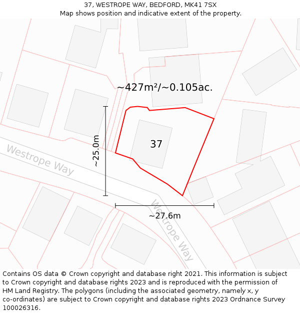 37, WESTROPE WAY, BEDFORD, MK41 7SX: Plot and title map