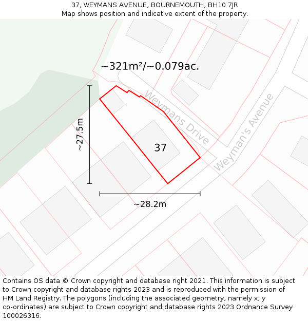 37, WEYMANS AVENUE, BOURNEMOUTH, BH10 7JR: Plot and title map