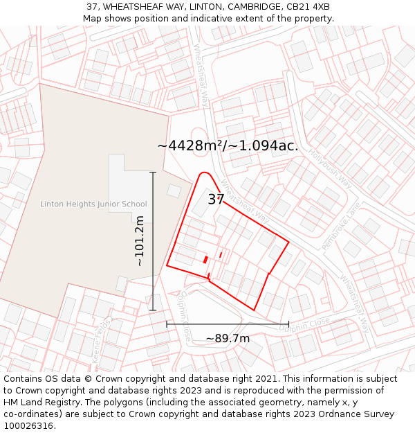 37, WHEATSHEAF WAY, LINTON, CAMBRIDGE, CB21 4XB: Plot and title map