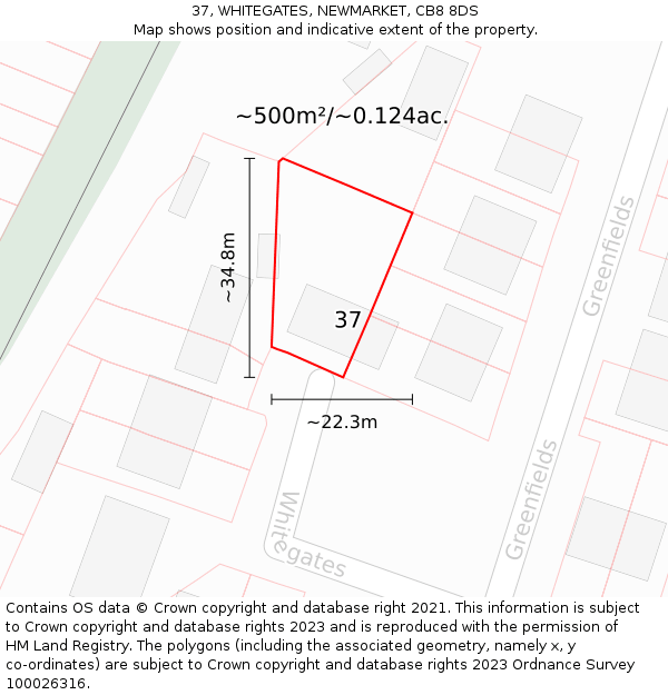 37, WHITEGATES, NEWMARKET, CB8 8DS: Plot and title map