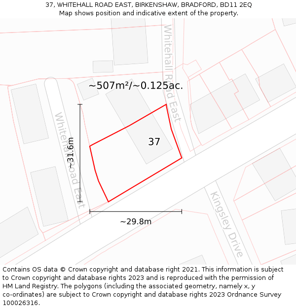 37, WHITEHALL ROAD EAST, BIRKENSHAW, BRADFORD, BD11 2EQ: Plot and title map