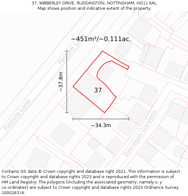 37, WIBBERLEY DRIVE, RUDDINGTON, NOTTINGHAM, NG11 6AL: Plot and title map