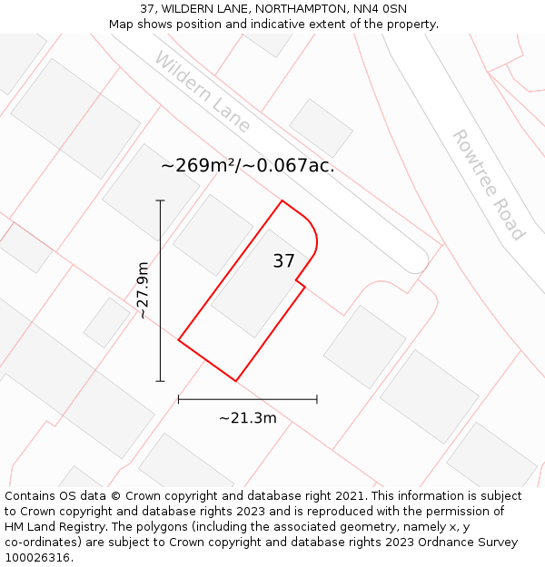 37, WILDERN LANE, NORTHAMPTON, NN4 0SN: Plot and title map