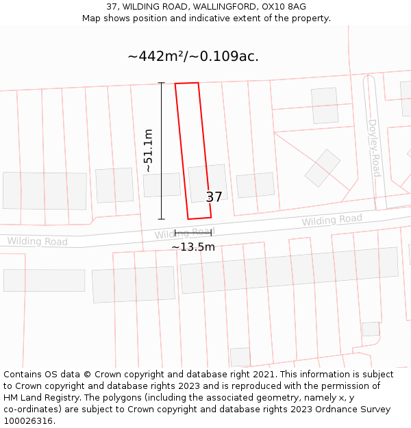 37, WILDING ROAD, WALLINGFORD, OX10 8AG: Plot and title map