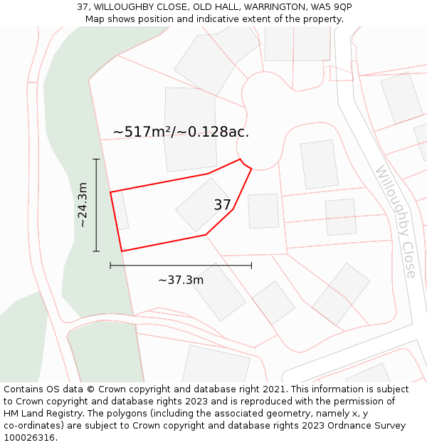 37, WILLOUGHBY CLOSE, OLD HALL, WARRINGTON, WA5 9QP: Plot and title map