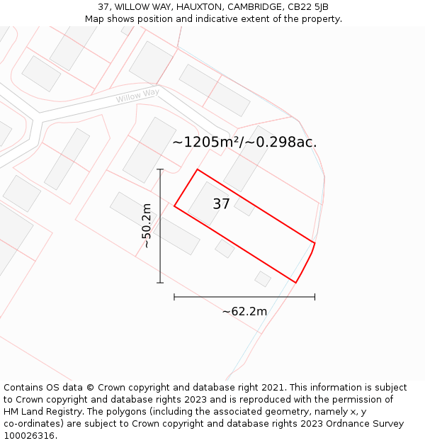 37, WILLOW WAY, HAUXTON, CAMBRIDGE, CB22 5JB: Plot and title map