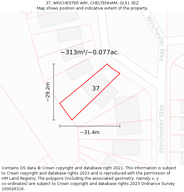 37, WINCHESTER WAY, CHELTENHAM, GL51 3EZ: Plot and title map