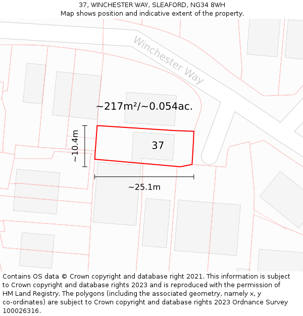 37, WINCHESTER WAY, SLEAFORD, NG34 8WH: Plot and title map