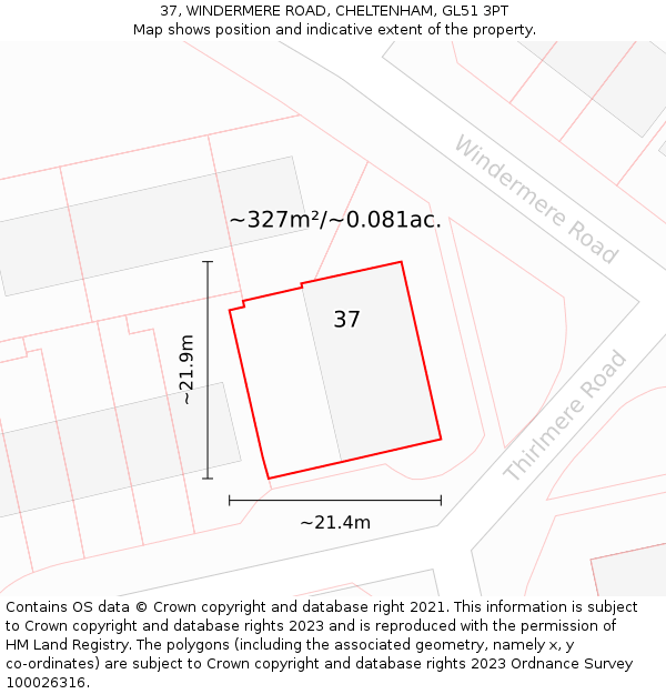 37, WINDERMERE ROAD, CHELTENHAM, GL51 3PT: Plot and title map