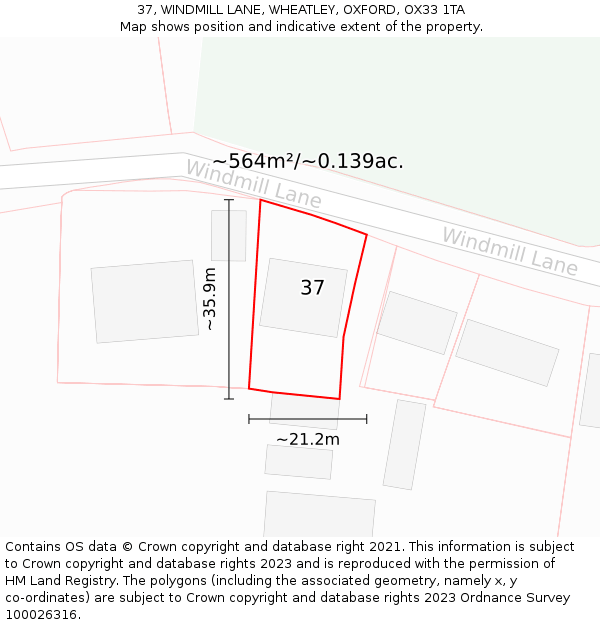 37, WINDMILL LANE, WHEATLEY, OXFORD, OX33 1TA: Plot and title map