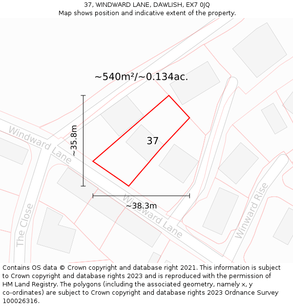 37, WINDWARD LANE, DAWLISH, EX7 0JQ: Plot and title map