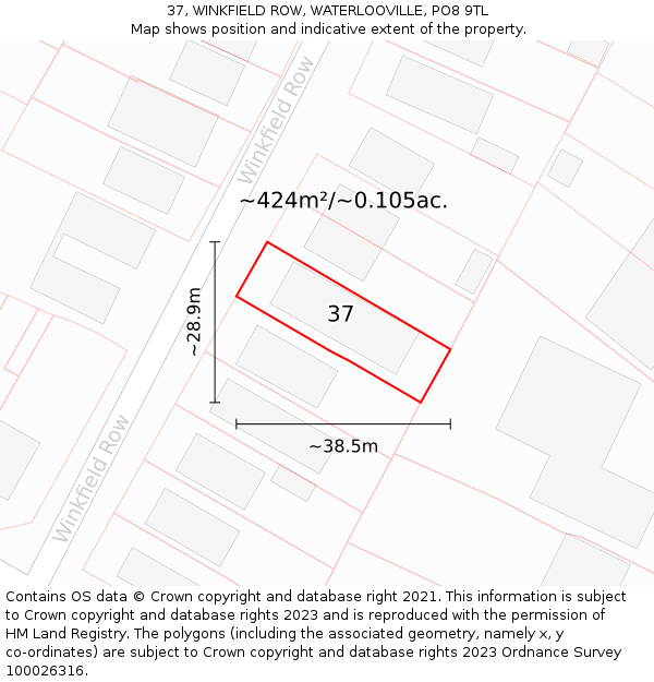 37, WINKFIELD ROW, WATERLOOVILLE, PO8 9TL: Plot and title map