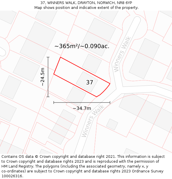 37, WINNERS WALK, DRAYTON, NORWICH, NR8 6YP: Plot and title map