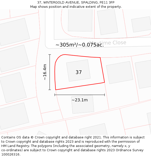 37, WINTERGOLD AVENUE, SPALDING, PE11 3FP: Plot and title map