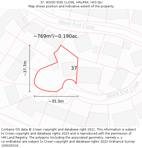 37, WOOD END CLOSE, HALIFAX, HX3 0JU: Plot and title map