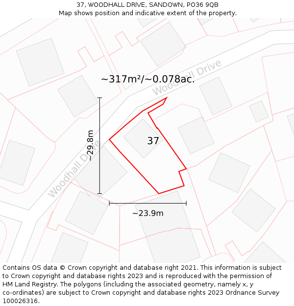 37, WOODHALL DRIVE, SANDOWN, PO36 9QB: Plot and title map