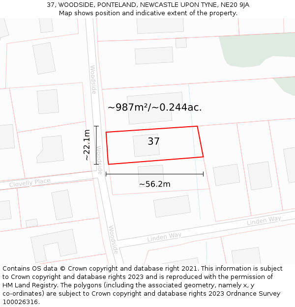 37, WOODSIDE, PONTELAND, NEWCASTLE UPON TYNE, NE20 9JA: Plot and title map