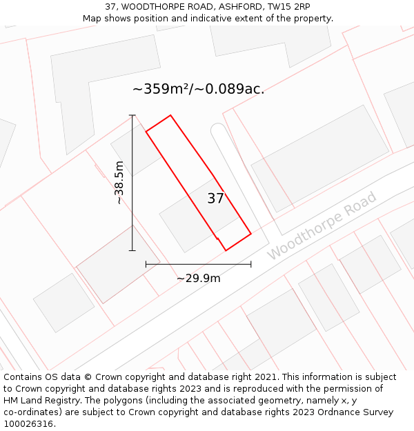 37, WOODTHORPE ROAD, ASHFORD, TW15 2RP: Plot and title map