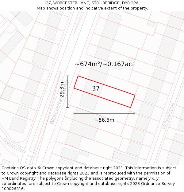 37, WORCESTER LANE, STOURBRIDGE, DY8 2PA: Plot and title map